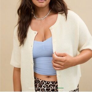 aerie Cream Short-Sleeve Button Cardigan